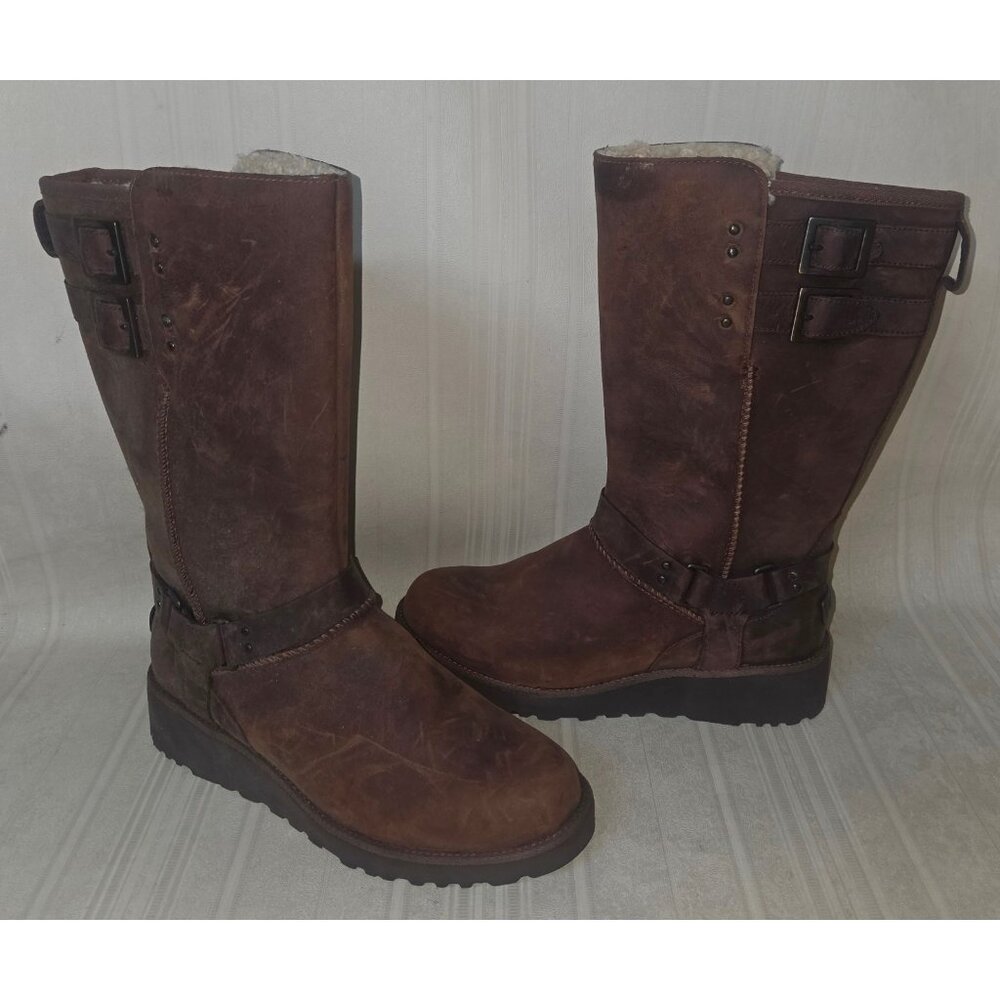 UGG Australia Jasper Brown Leather Lined Winter Boots Women Size US 7 #1009280